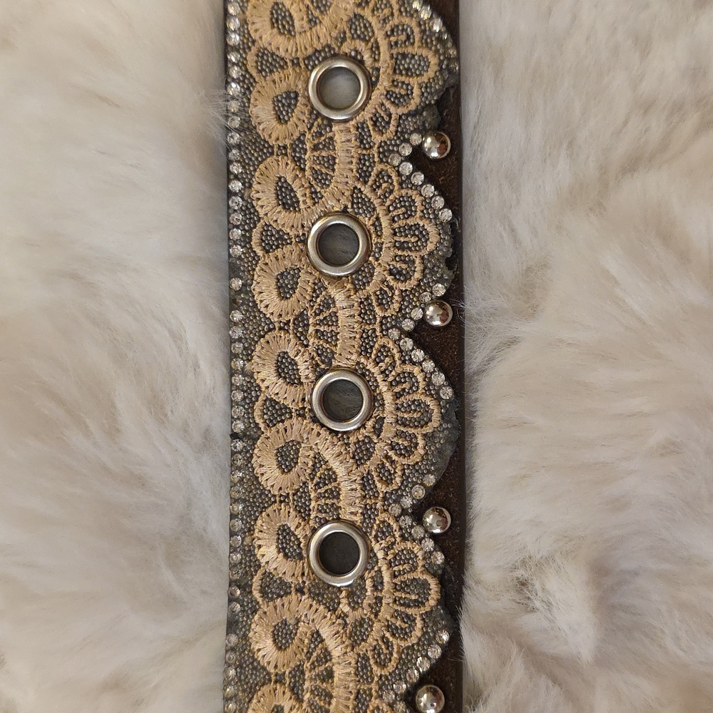 Angel Ranch Western Silver Rhinestone Lace Scalloped Feminine Belt Womens S - Picture 10 of 13